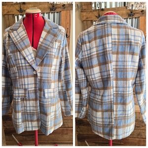 New Blue & Tan Plaid Blazer Sz M